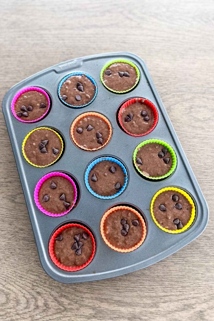 muffin tin with uncooked batter