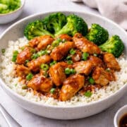 bowl of teriyaki chicken over cauliflower rice